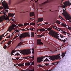 Pink and Brown Teddy Jacket with Textured Fabric